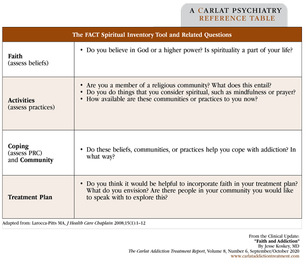 Table: The FACT Spiritual Inventory Tool and Related Questions